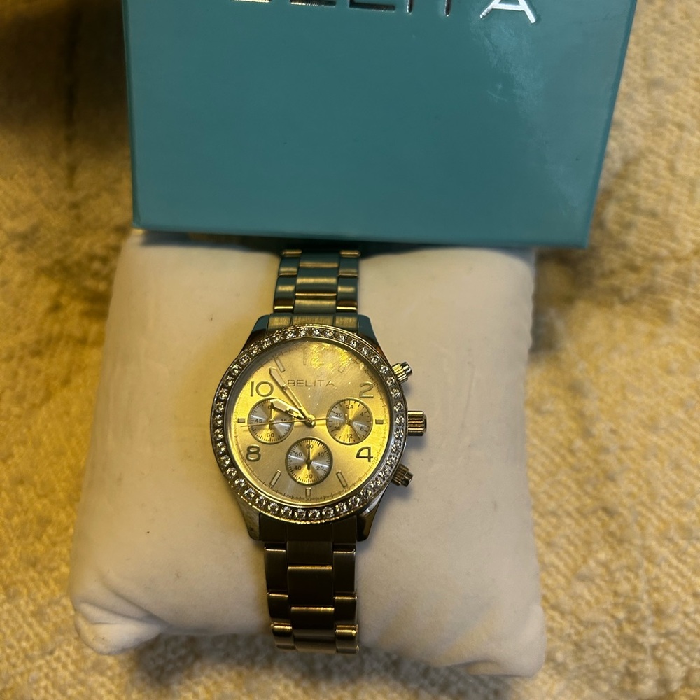 Silver and Gold Watch with Crystal Accents